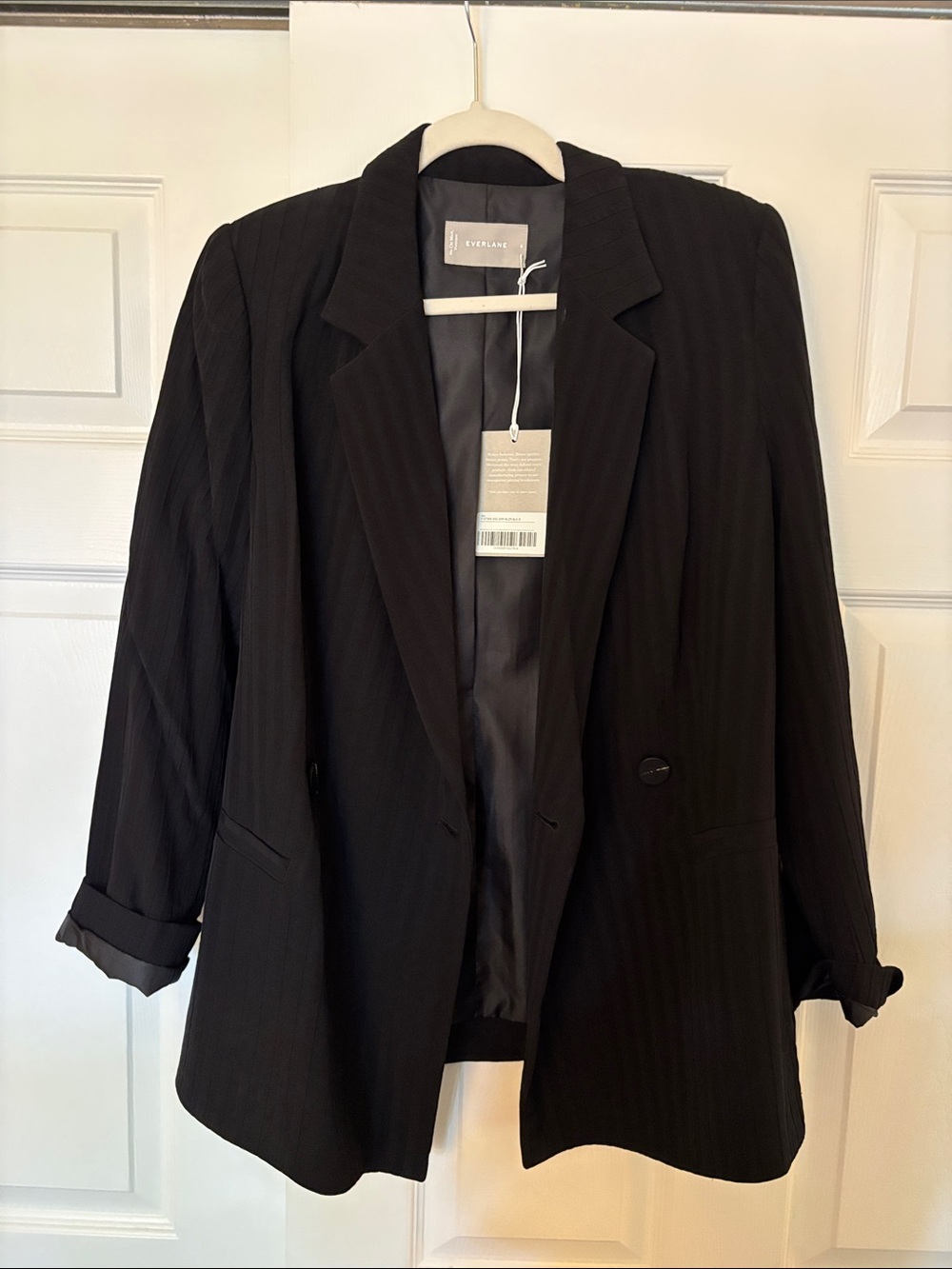 Everlane Black Pinstripe Single-Button Blazer, size 6, NEW